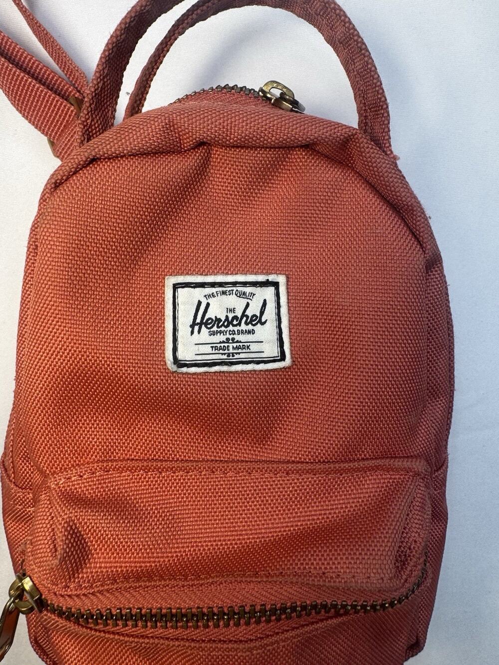 Herschel Women's Mini Red Solid Zip Backpack Top Handle Gold Hardware Logo